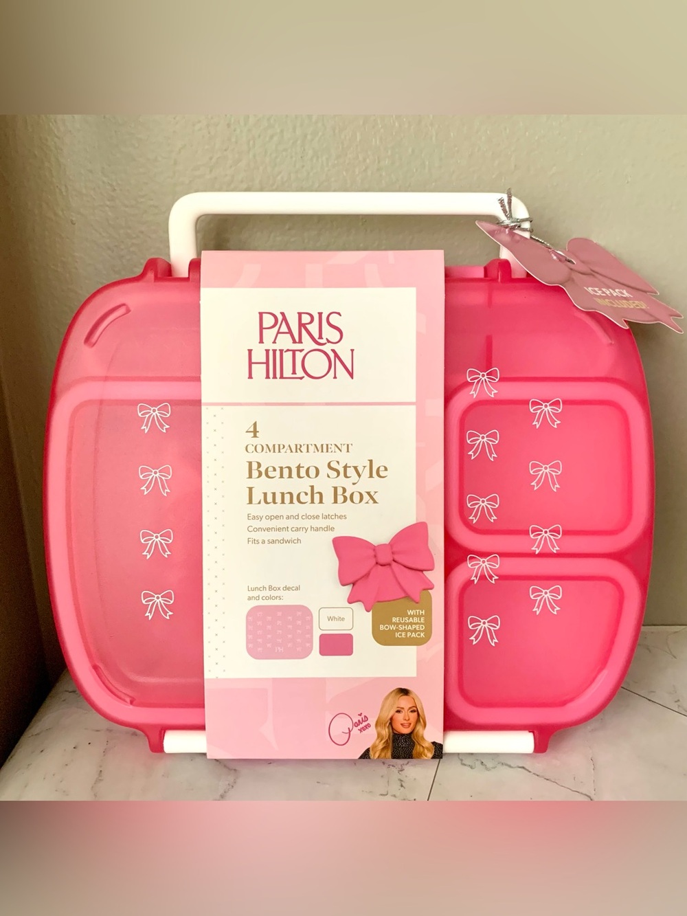 Paris Hilton Bow Bento style Lunch Box WITH REUSABLE BOW-SHAPED ICE PACK
